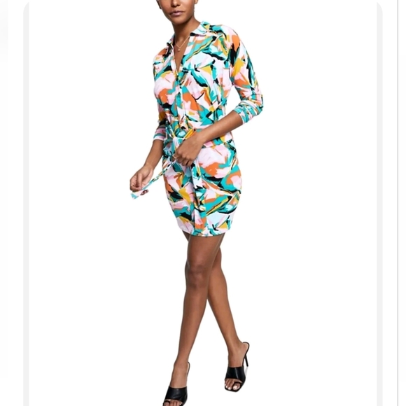 Bar 111 printed  stretch sleeve  ties around the waist dress - Picture 5 of 11